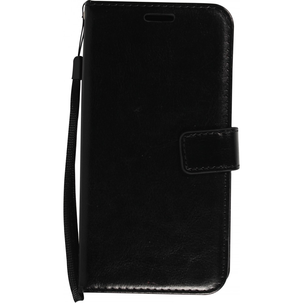 Fourre iPhone 16 - Premium Flip cuir lisse porte-cartes - Noir