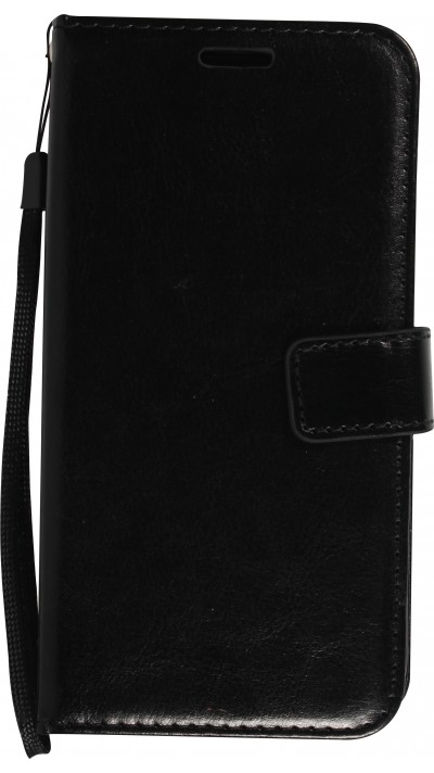 Fourre iPhone 16 Pro - Premium Flip cuir lisse porte-cartes - Noir