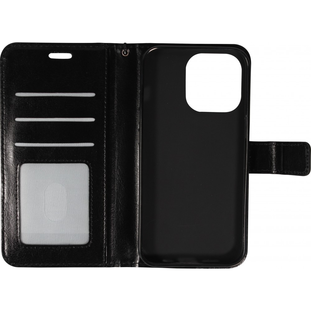 Fourre iPhone 16 Pro - Premium Flip cuir lisse porte-cartes - Noir