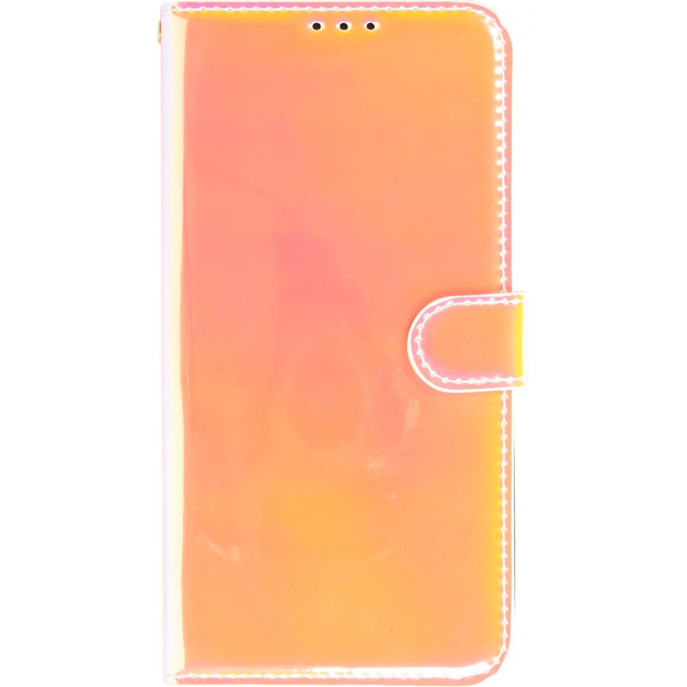 Fourre iPhone 14 Plus - Flip lisse brillant couleur magique avec dragonne - Tequila Sunrise