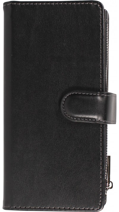 Fourre iPhone 14 Pro - Etui portefeuille luxueux et sophistiqué en cuir avec aimant et compartiment à monnaie - Noir