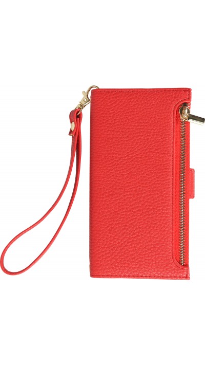 iPhone 15 Case Hülle - Flip Wallet aus veganem Leder mit Brieftasche und Magnetverschluss - Rot