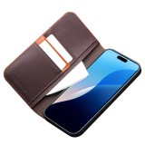 Fourre iPhone 16 Pro - Flip Qialino Matt Wallet cuir véritable - Brun foncé mat