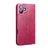 Fourre iPhone 16 - Flip Croco Qialino cuir véritable - Rose