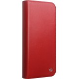 Fourre iPhone 16 - Flip Qialino Matt Wallet cuir véritable - Rouge