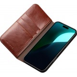 Fourre iPhone 16 - Flip Qialino Classic Wallet cuir véritable - Brun