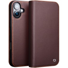 Fourre iPhone 16 Plus - Flip Qialino Matt Wallet cuir véritable - Brun