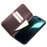 Fourre iPhone 16 - Flip Qialino Matt Wallet cuir véritable - Brun