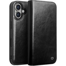 Fourre iPhone 16 Plus - Flip Qialino Classic Wallet cuir véritable - Noir