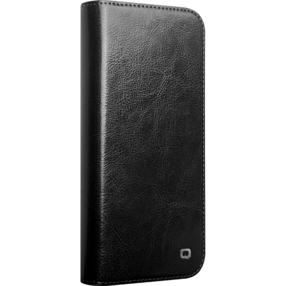 Fourre iPhone 16 - Flip Qialino Classic Wallet cuir véritable - Noir