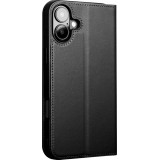 Fourre iPhone 16 - Flip Qialino Matt Wallet cuir véritable - Noir