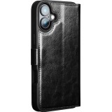 Fourre iPhone 16 Plus - Flip Qialino cuir véritable avec fermeture magnétique - Noir