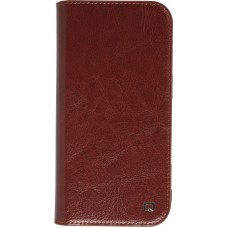 Fourre iPhone 16 Plus - Flip Qialino Classic Wallet cuir véritable - Brun