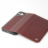 Fourre iPhone 16 Plus - Flip Qialino Classic Wallet cuir véritable - Brun