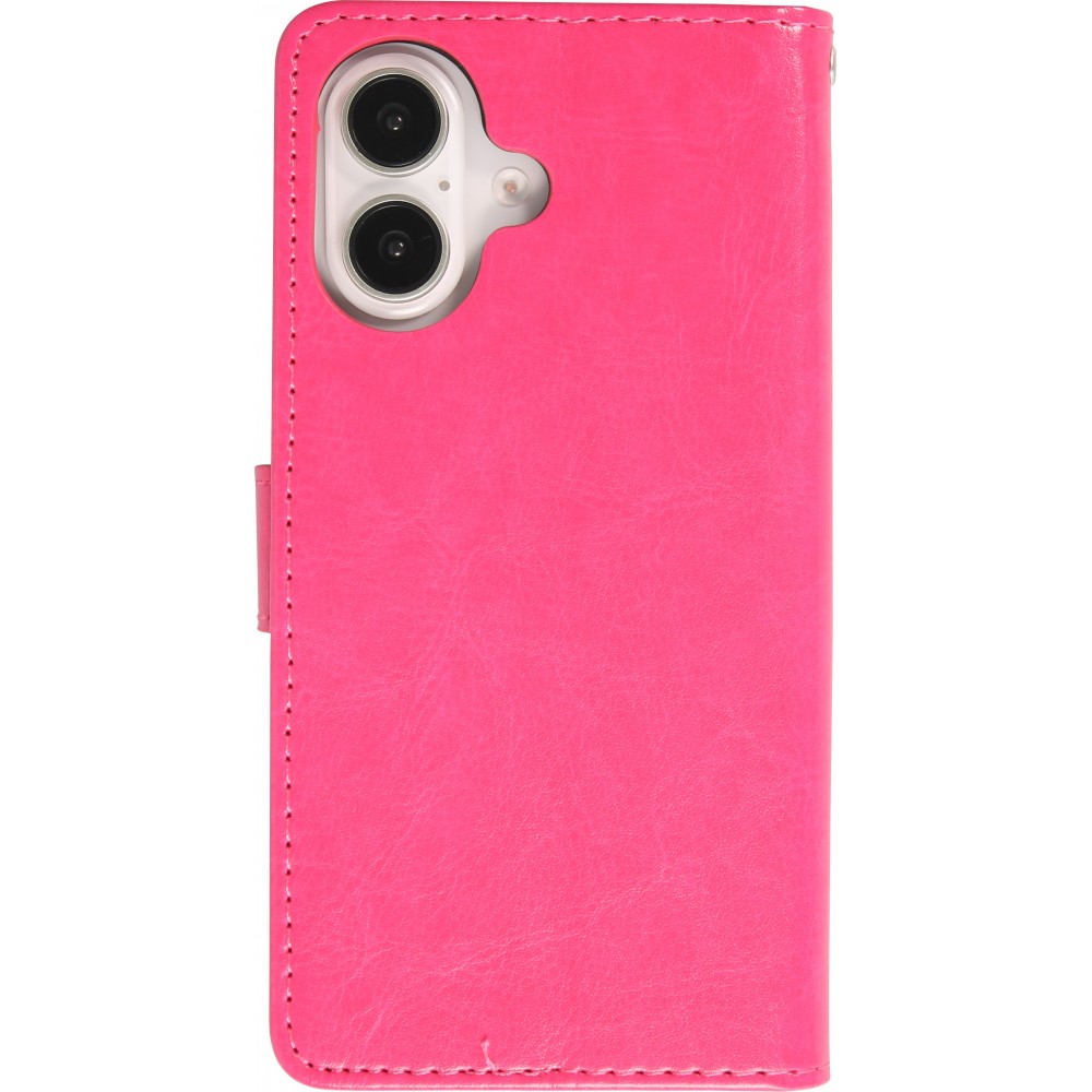 Fourre iPhone 16 - Premium Flip cuir lisse porte-cartes - Rose foncé