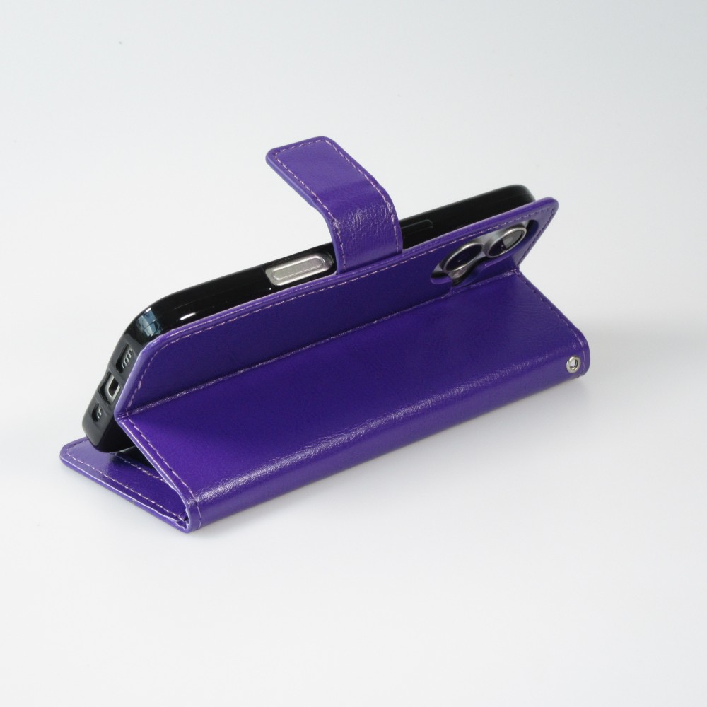 Fourre iPhone 16 - Premium Flip cuir lisse porte-cartes - Violet