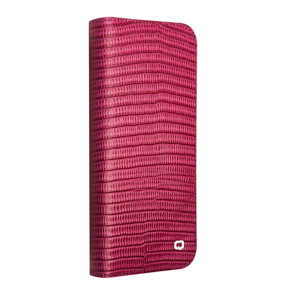 Fourre iPhone 16 Pro - Flip Croco Qialino cuir véritable - Rose