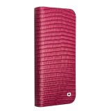 Fourre iPhone 16 Pro Max - Flip Croco Qialino cuir véritable - Rose