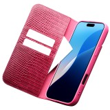 Fourre iPhone 16 Pro Max - Flip Croco Qialino cuir véritable - Rose