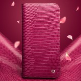 Fourre iPhone 16 Pro Max - Flip Croco Qialino cuir véritable - Rose