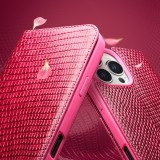 Fourre iPhone 16 Pro - Flip Croco Qialino cuir véritable - Rose