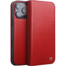 Fourre iPhone 16 Pro - Flip Qialino Matt Wallet cuir véritable - Rouge