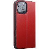 Fourre iPhone 16 Pro - Flip Qialino Matt Wallet cuir véritable - Rouge