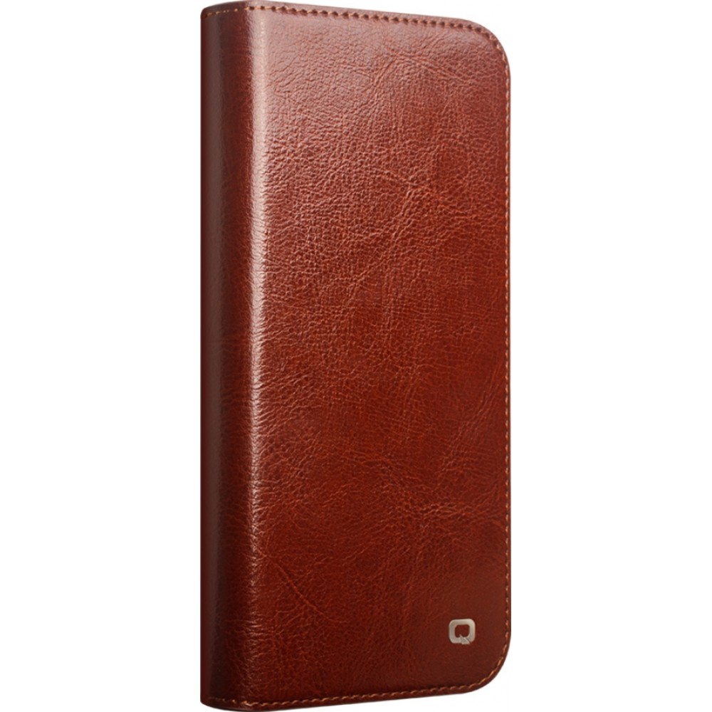 Fourre iPhone 16 Pro - Flip Qialino Classic Wallet cuir véritable - Brun