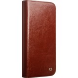 Fourre iPhone 16 Pro Max - Flip Qialino Classic Wallet cuir véritable - Brun