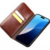 Fourre iPhone 16 Pro Max - Flip Qialino Classic Wallet cuir véritable - Brun