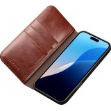 Fourre iPhone 16 Pro - Flip Qialino Classic Wallet cuir véritable - Brun