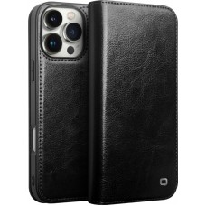 Fourre iPhone 16 Pro - Flip Qialino Classic Wallet cuir véritable - Noir