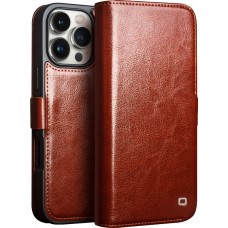 Fourre iPhone 16 Pro Max - Flip Qialino cuir véritable avec fermeture magnétique - Brun