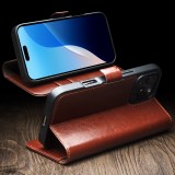 Fourre iPhone 16 Pro - Flip Qialino cuir véritable avec fermeture magnétique - Brun