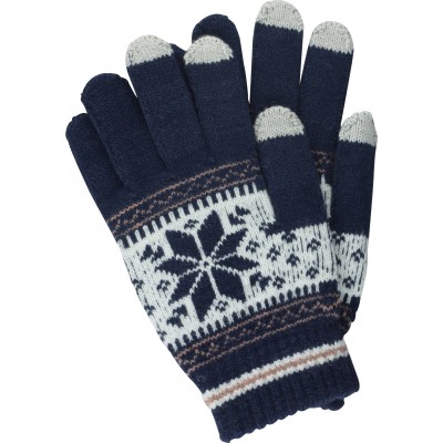 Gants tactiles d'hiver en tricot "Snowflake" avec compatibilité avec les écrans de smartphones et tablettes - Bleu foncé