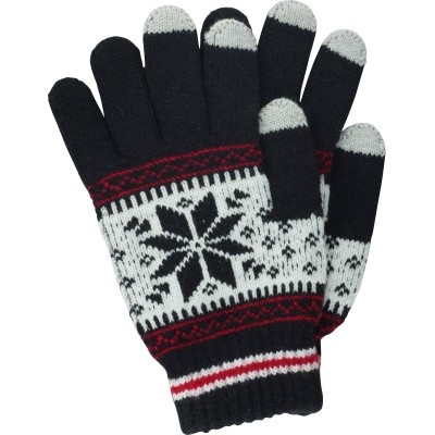 Gants tactiles d'hiver en tricot "Snowflake" avec compatibilité avec les écrans de smartphones et tablettes - Noir