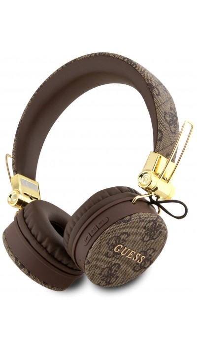 Guess Premium-Audio-Kopfhörer drahtlos On-Ear Headphones Bluetooth 5.3 - Studio Quality Sound - Leder Monogramm - Braun