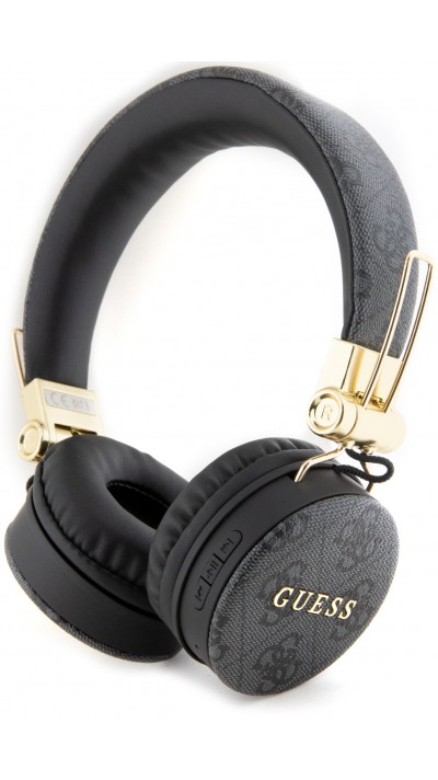 Guess Premium-Audio-Kopfhörer drahtlos On-Ear Headphones Bluetooth 5.3 - Studio Quality Sound - Leder Monogramm - Schwarz
