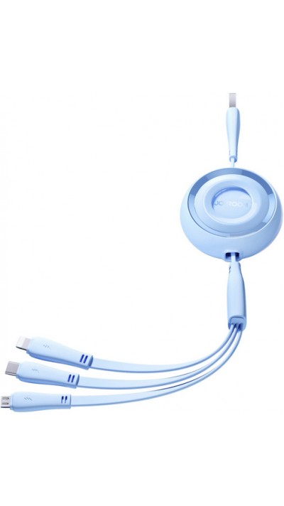 Joyroom 3 in 1 einziehbares Kabel 1m USB-A auf USB-C + Lightning + microUSB - Blau