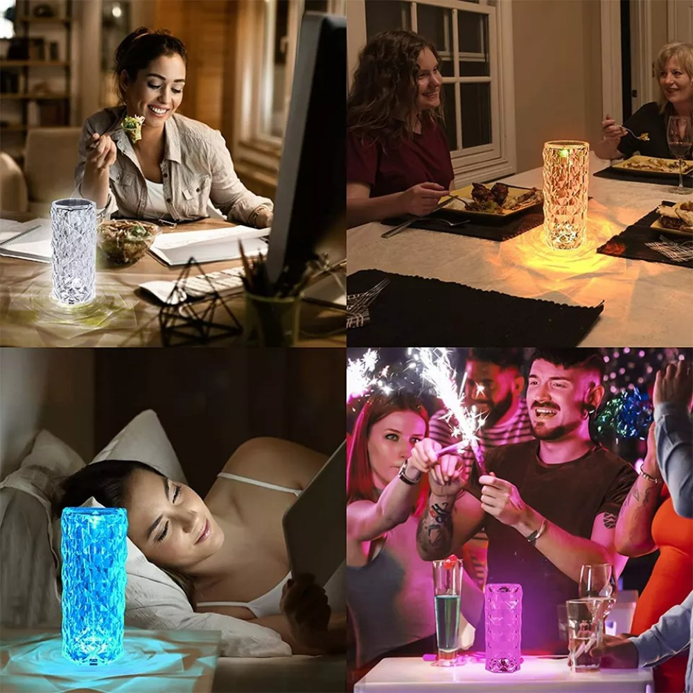 Lampe d’ambiance tactile portable sans fil effet cristal LED multicolore 16 couleurs - Grande taille (21,5 cm)