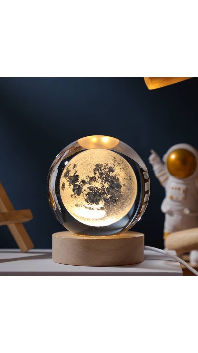 Dekorative 3D Kristallnachtlampe in Kugelform mit Motiv Mond - Transparent