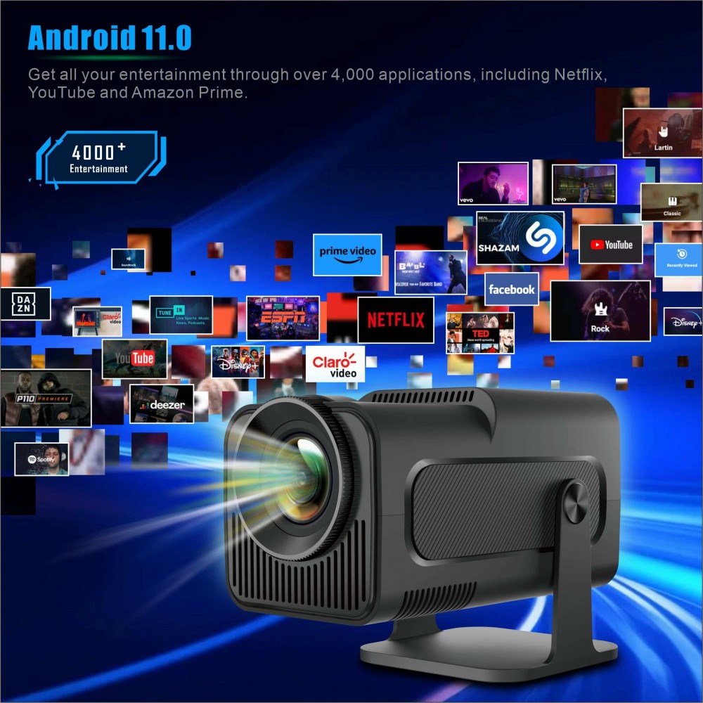 Projektor HY320 LED Smart Home Theater Quad Core HDMI Android 11 interface - Beamer 1080p FHD + Wifi - Schwarz