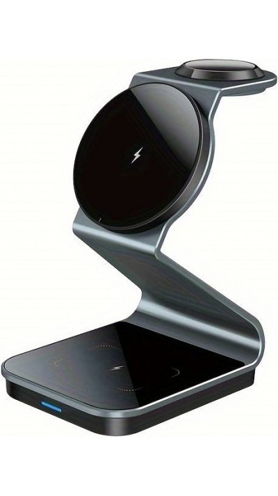 Stylische Ladestation 3in1 magnetisch MagSafe aus Aluminium mit kabellosen Fast Charging 15W (iPhone, AppleWatch, AirPods) - Dark Grey